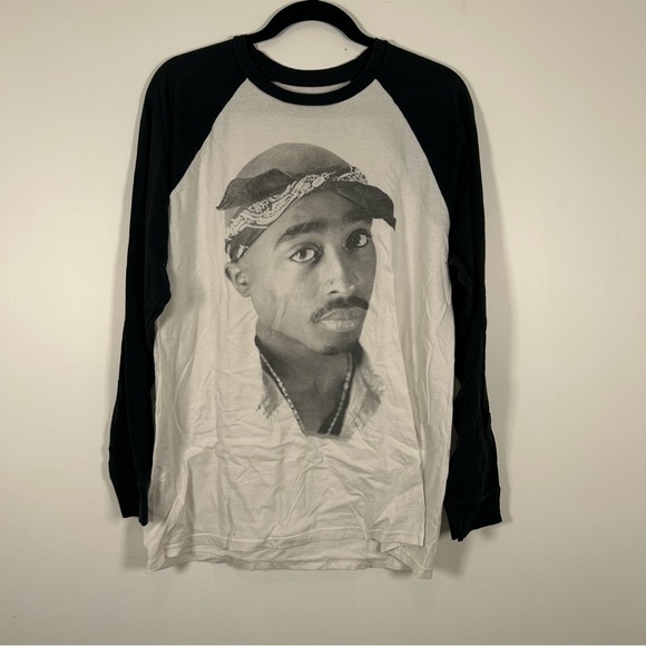 Tupac Black & White Raglan Long Sleeve Tee by Bravado - Size L - Picture 1 of 4